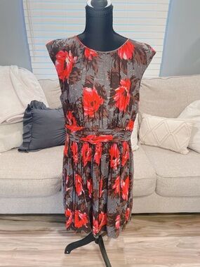 Boden Selina Red & Grey Floral Mini Dress Size 10